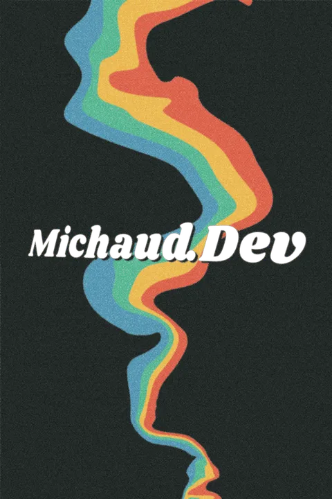 Michaud.Dev text over distorted rainbow of blue, green, yellow, and blue